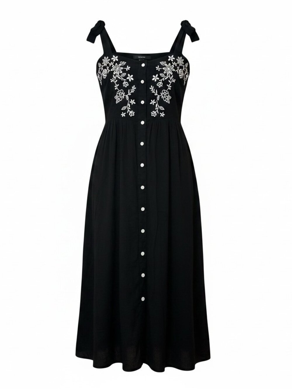 Forever 21 Black & White Embroidered Empire Sundress Bow Straps M Cottagecore